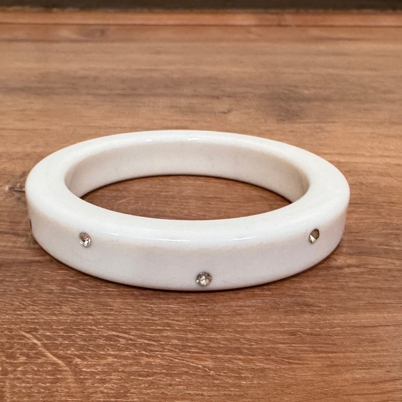 White Bangle with Rhinestone Accents​ - Picture 1 of 2